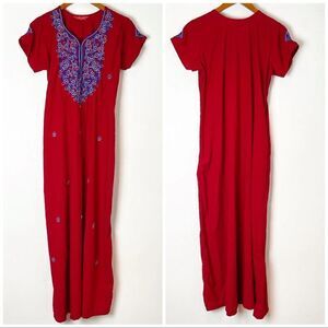 Pakistani / Indian Long Dress Embroidered Floral Red & Blue Wedding & Party Wear